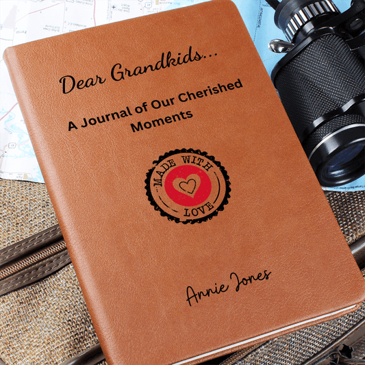 Personalized Leather Journal Grandkids Memory Book Engraved Notebook Grandparent Gift Grandma Grandpa Keepsake Family Writing Diary Present