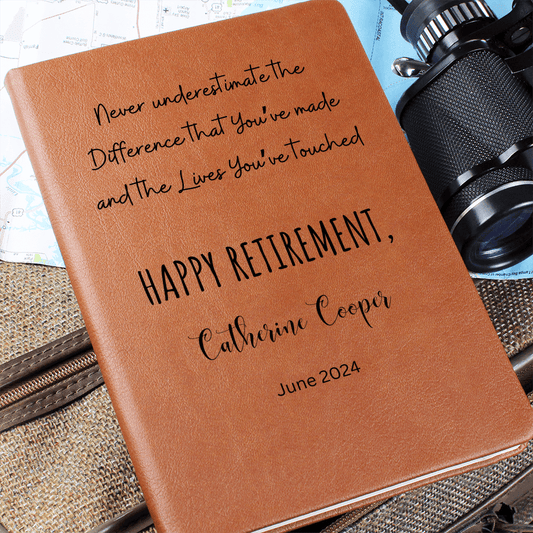 Retirement Leather Journal Personalized Engraved Notebook Inspirational Gift for Retiree Coworker Boss Teacher Mentor Keepsake Memory Book