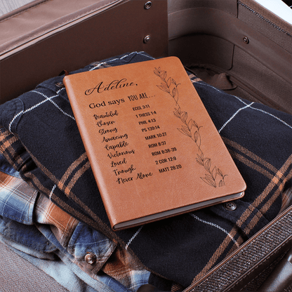 Custom Leather Prayer Journal Christian Gift for Women God Says You Are Notebook Personalized Faith Affirmations – Christmas, Birthday Gift