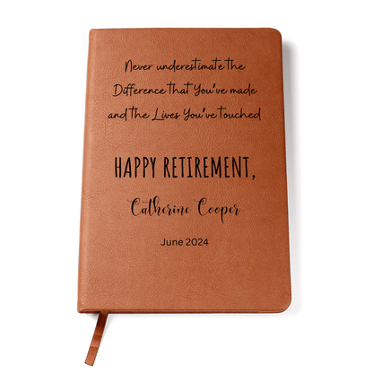 Retirement Leather Journal Personalized Engraved Notebook Inspirational Gift for Retiree Coworker Boss Teacher Mentor Keepsake Memory Book