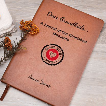Personalized Leather Journal Grandkids Memory Book Engraved Notebook Grandparent Gift Grandma Grandpa Keepsake Family Writing Diary Present