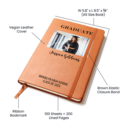 Personalized Graduation Journal Engraved Leather Notebook Custom Gift for Graduate Class of 2025 College High School Keepsake Book