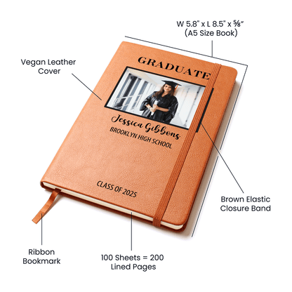 Personalized Graduation Journal Engraved Leather Notebook Custom Gift for Graduate Class of 2025 College High School Keepsake Book