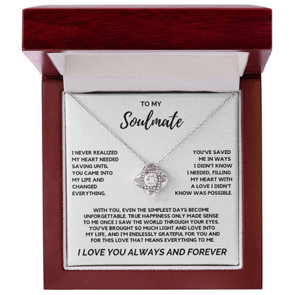 Soulmate - I never realized this heart needed saving - Love Knot Necklace