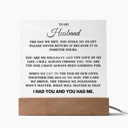 Husband - The day we met, you stole my heart - Acrylic Square Plaque