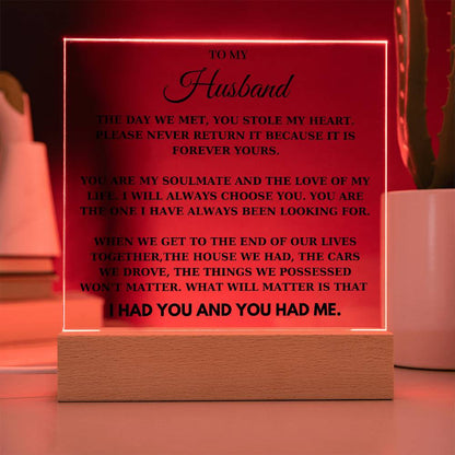 Husband - The day we met, you stole my heart - Acrylic Square Plaque