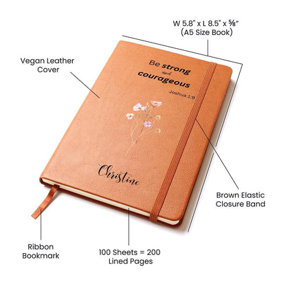 Personalized Leather Journal - Be Strong and Courageous, Christian Notebook, Custom Prayer Journal, Faith Gift for Women