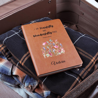 Personalized Leather Journal - Fearfully and Wonderfully Made, Psalm 139:14, Christian Notebook, Bible Verse Gift, Faith Journal