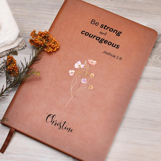 Personalized Leather Journal - Be Strong and Courageous, Christian Notebook, Custom Prayer Journal, Faith Gift for Women