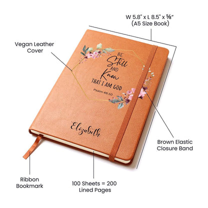 Personalized Leather Journal - Be Still and Know, Psalm 46:10, Engraved Christian Notebook, Prayer Journal, Bible Verse Gift