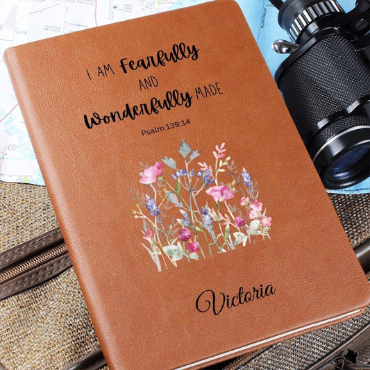 Personalized Leather Journal - Fearfully and Wonderfully Made, Psalm 139:14, Christian Notebook, Bible Verse Gift, Faith Journal